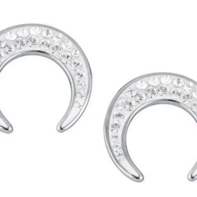 Evoke Sterling’n’Ice Sterling Silver Crescent Studs Earrings