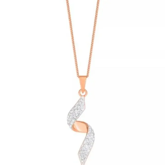 Evoke Sterling’n’Ice Sterling Silver Rose Gold Plated Crystal Twist Pendant with 18" Curb Chain