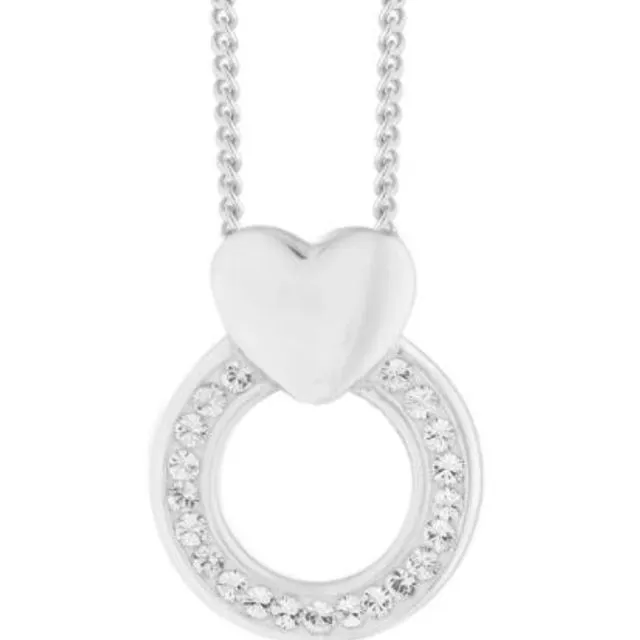 Evoke Sterling’n’Ice Rhodium Plated Crystal 11.8mm*9.5mm Heart Circle Pendant with 18" Curb Chain