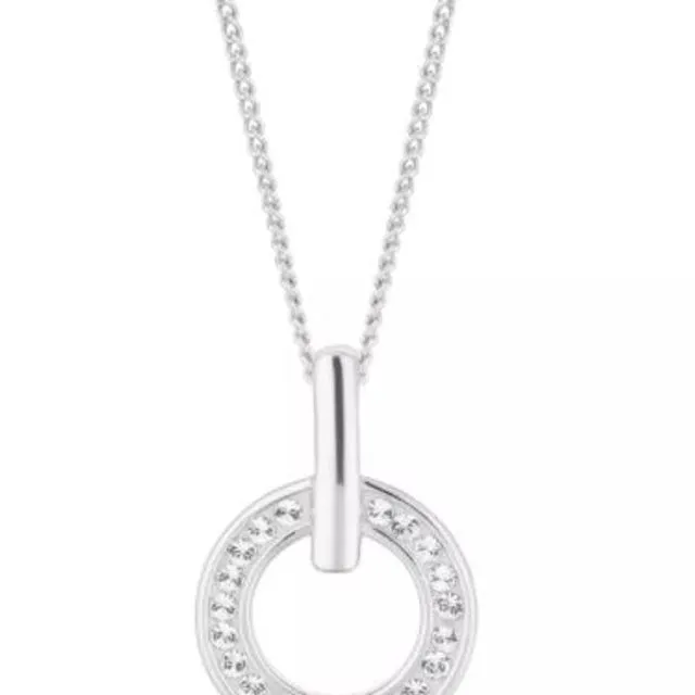 Evoke Sterling’n’Ice Sterling Silver Rhodium Plated Silver Crystal Bar Halo Pendant with 16+2" Curb Chain