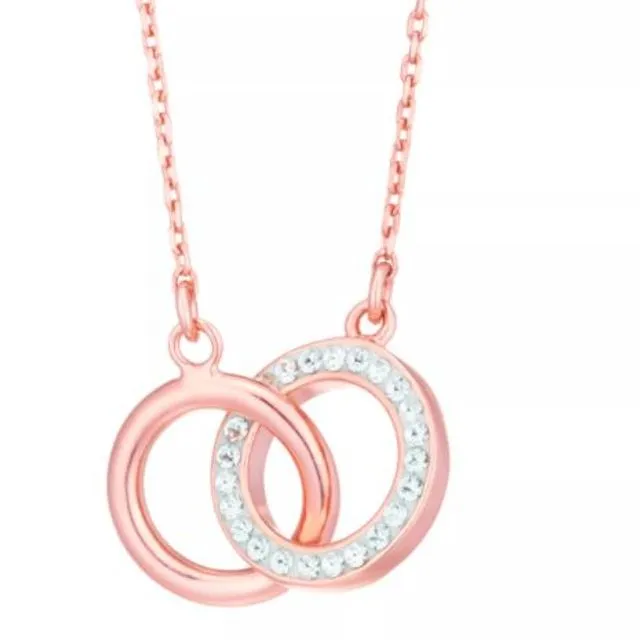 Evoke Sterling’n’Ice Rose Gold Plated Crystal Interlocking Circles Necklace - 17"+1.5"Ext