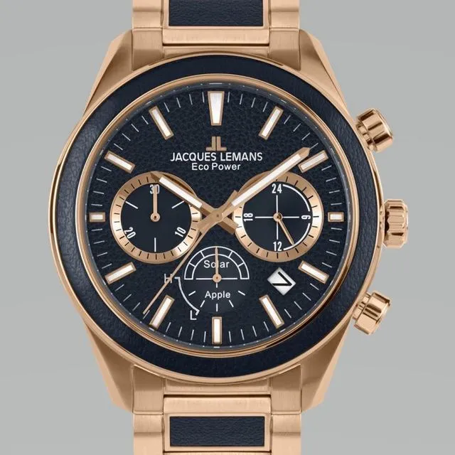 Jacques Lemans Eco Power Solar Chronograph Rose Gold Plated Men's Bracelet Watch