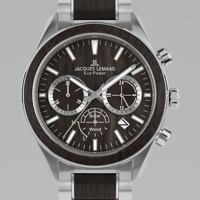 Jacques Lemans Eco Power Solar Wood Chronograph Men's Bracelet Watch