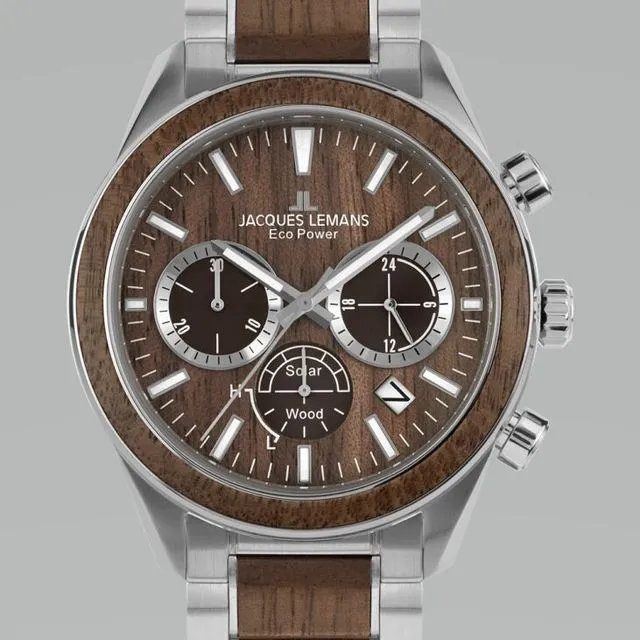 Jacques Lemans Eco Power Solar Wood Chronograph Men's Bracelet Watch