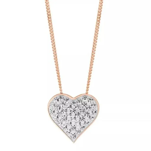 Evoke Sterling’n’Ice Sterling Silver Rose Gold Plated Heart Crystal Pendant with 18" Curb Chain
