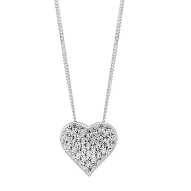 Evoke Sterling’n’Ice Rhodium Plated Heart Crystal Pendant with 18" Curb Chain