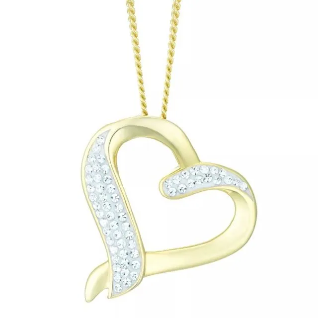 Evoke Sterling’n’Ice Gold Plated Crystal Open Heart Pendant with 18" Curb Chain