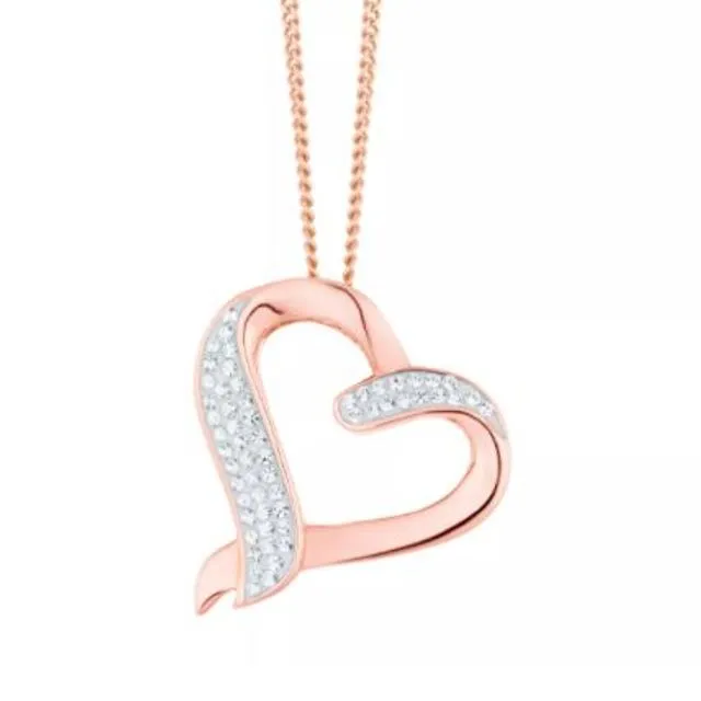 Evoke Sterling’n’Ice Sterling SIlver Rose Gold Plated Crystal Open Heart Pendant - with 18" Curb Chain
