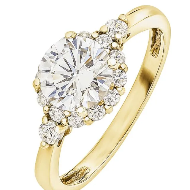 9ct Yellow Gold Halo Vintage CZ Ring