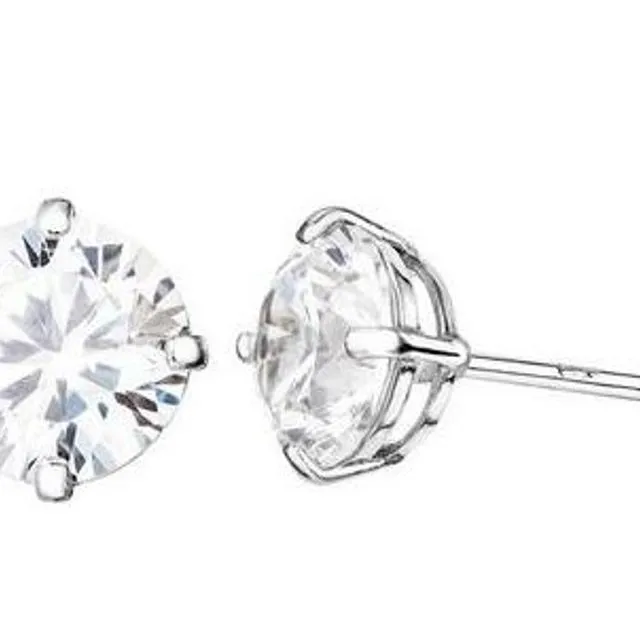 9ct White Gold White CZ 6mm Round Solitaire Stud Earrings
