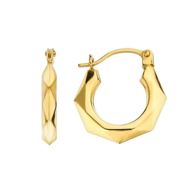 9ct Yellow Gold Hexagon Shaped Creole Earrings - 13.8mm