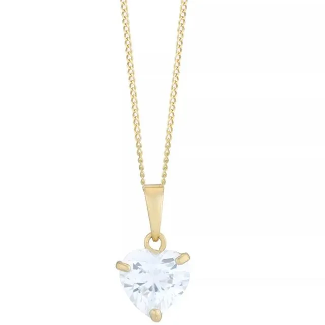 9ct Yellow Gold CZ Heart Pendant 6X6mm With 18" Curb Chain