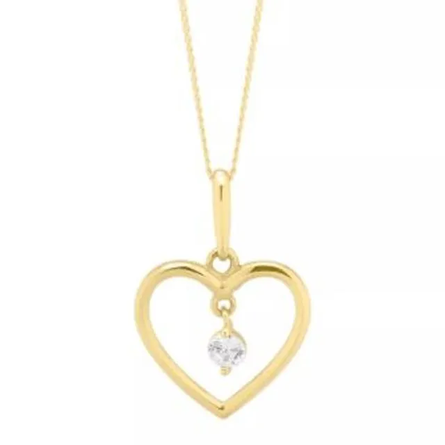 9ct Yellow Gold CZ Open Heart Pendant with 18" Trace Chain