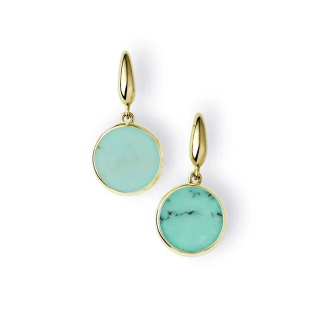 9ct Yellow Gold 11X11mm Round Turquoise Earrings
