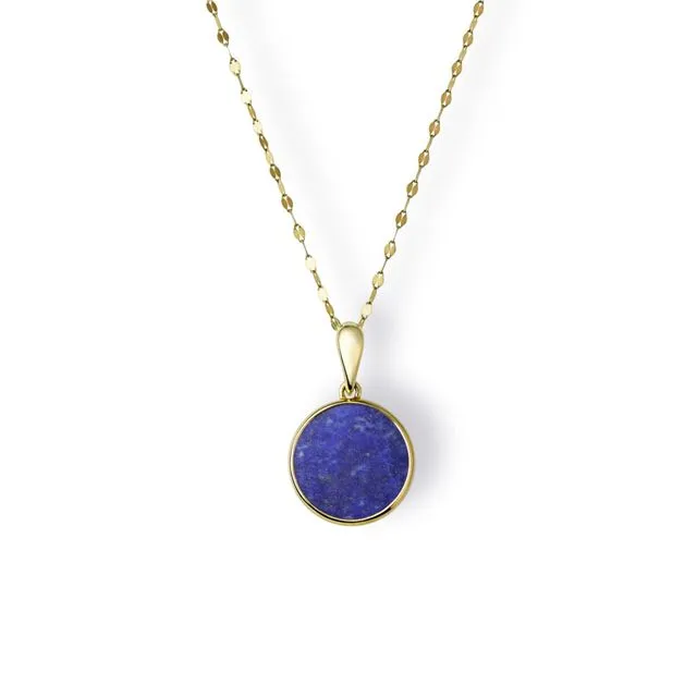 9ct Yellow Gold 13.2X13.2mm Rnd Round Lapis Pendant With 18 Inch Chain
