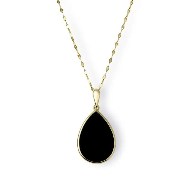 9ct Yellow Gold 20X13.8mm Pear Onyx Pendant With 18 Inch Chain