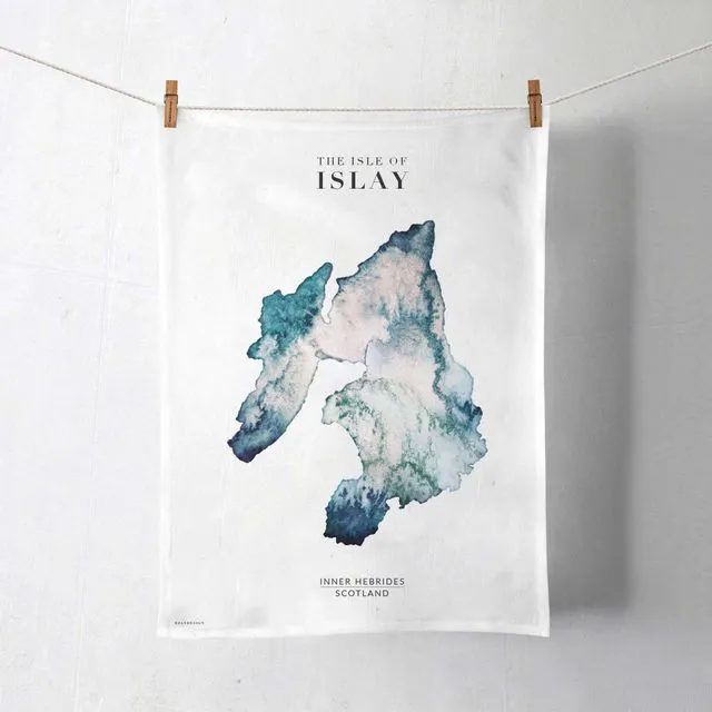 Isle Of Islay Watercolour Map Organic Cotton Tea Towel