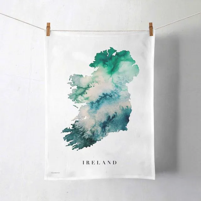Ireland Watercolour Map Organic Cotton Tea Towel