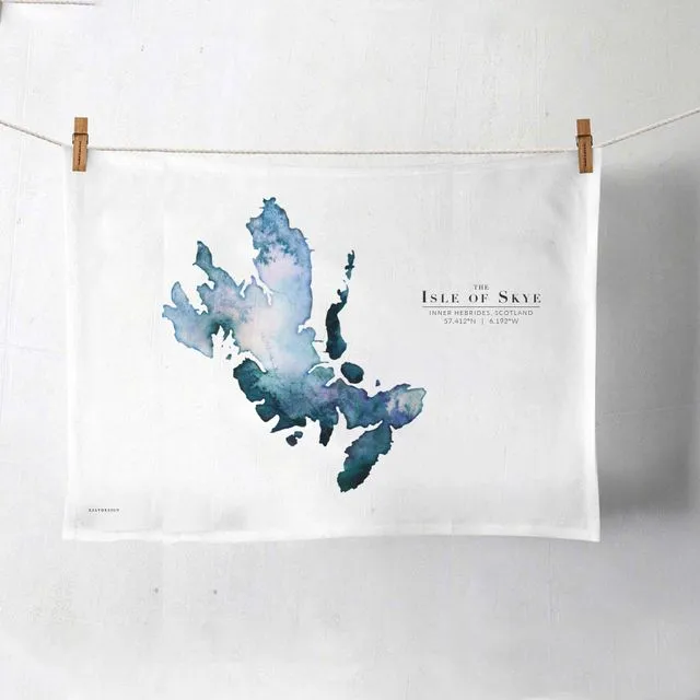 Isle Of Skye Watercolour Map Organic Cotton Tea Towel
