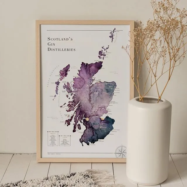 A3 Gin Distilleries Map - Purple