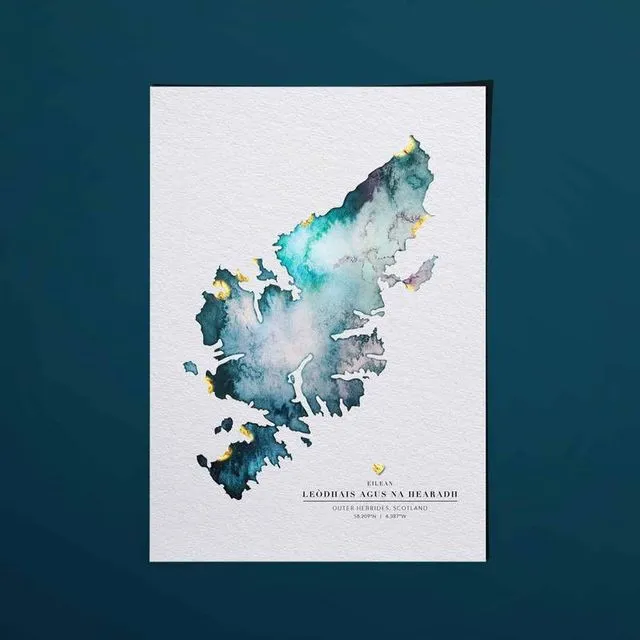 Isle Of Lewis And Harris Print (Print With Gold Paint & Heart)