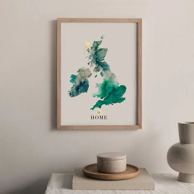 Outer Hebrides Uk Map Print (Print With Gold Paint & Heart)