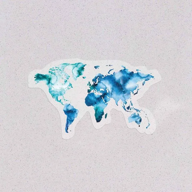 Clear Watercolour World Map Sticker