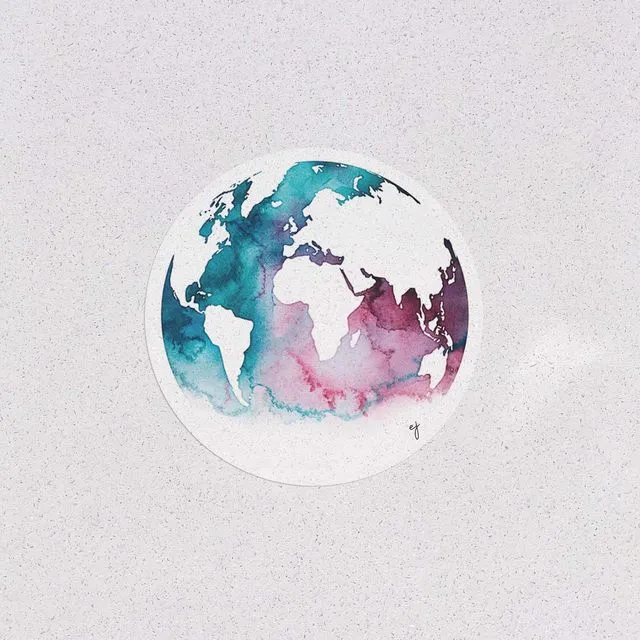 Clear Watercolour Globe Map Sticker