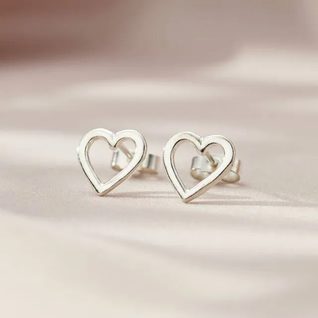 Sterling Silver Open Mini Heart Stud Earrings