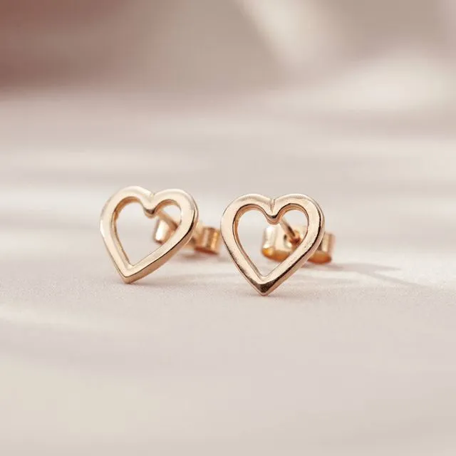 Rose Gold Open Mini Heart Stud Earrings