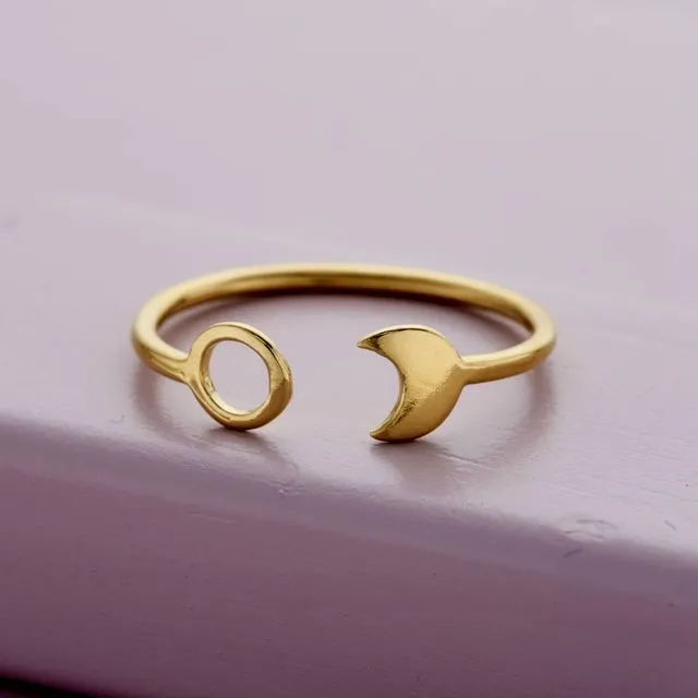 Yellow Gold Moon And Star Open Ring
