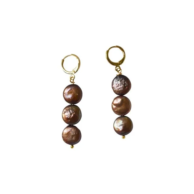 Choco Trio 3 chocolate freshwater pearl earrings