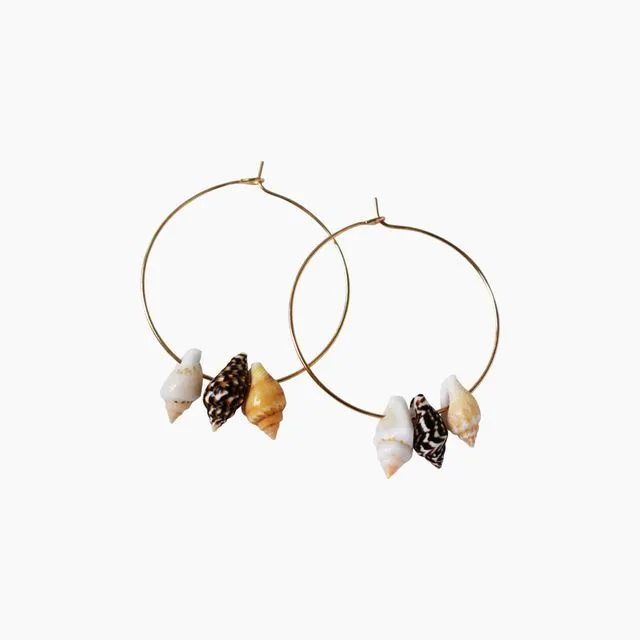 Triple Mini Shell Gold Loop Earrings