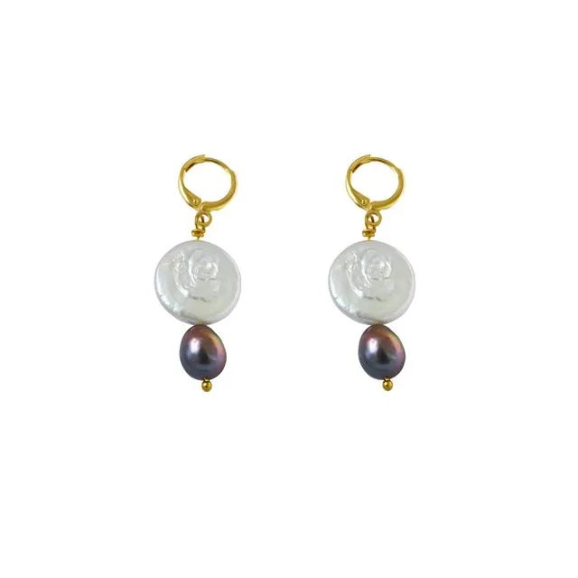 Coin Pearl Earrings with purple pearl