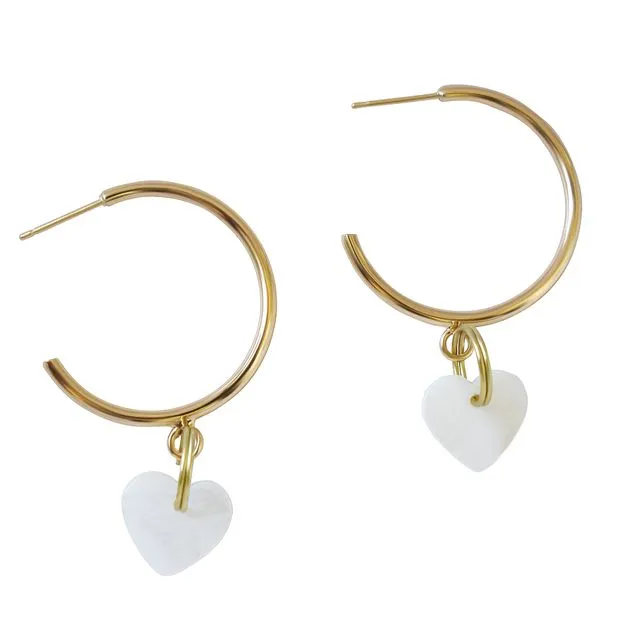 Gold Heart Large Hoop freshwater pearl earrings