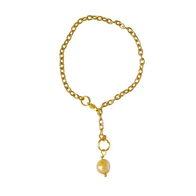 Gold freshwater pearl bracelet and anklet