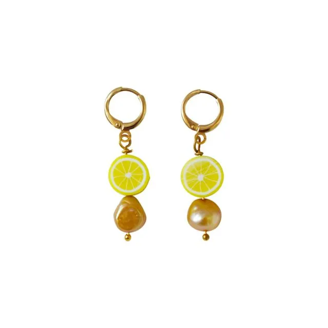 Lemon and Gold freshwater pearl earrings