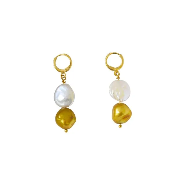 Coin and Bell Freshwater Pearl Earrings