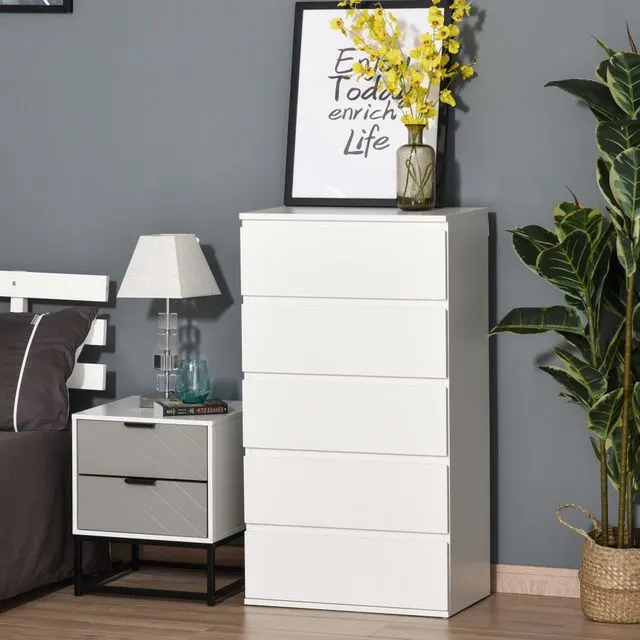 5 Drawer Cabinet Storage Cupboard Wooden Freestanding Organiser Unit White