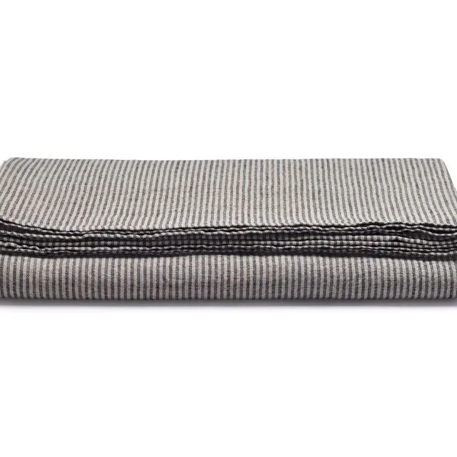 Black Pin Stripe Linen Tablecloth L
