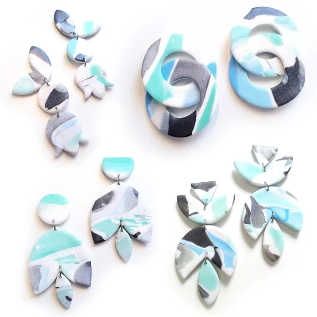 Blue Mint Collection of Polymer Clay Earrings (4 Pairs)