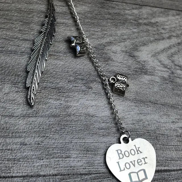 Book Lover Silver Dangle Feather Bookmark, Charm, Book Gifts
