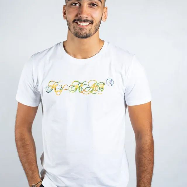 Men's organic cotton t-shirt round neck white Ky-Kas logo