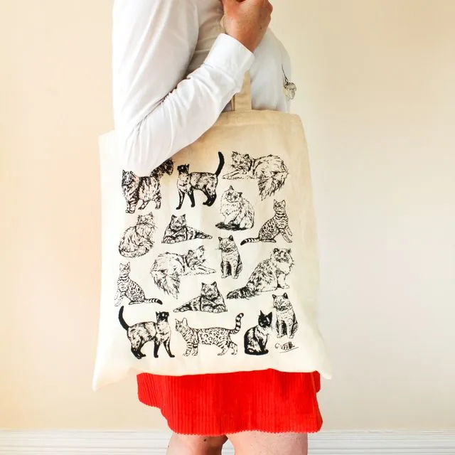 Cat Screen Printed Cotton Tote Bag | Hand Drawn Design by Gemma Keith