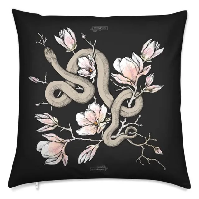 Magnolia and Serpent Velvet Cushion