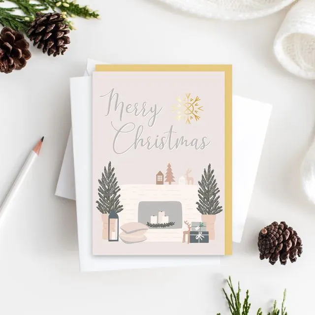 Fireplace Christmas Card, pack of 6