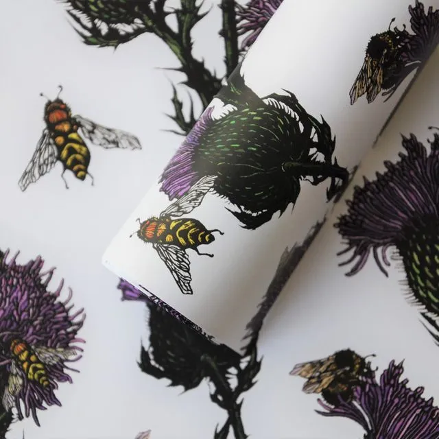 Thistles & Bees Gift Wrapping paper (matching gift tag & card available) 5 sheet pack