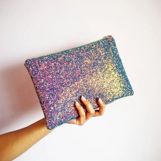 Purple Iridescent Glitter Clutch Bag