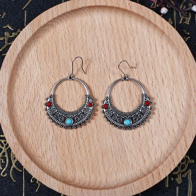 Hollow carved personalized pattern Half Moon Earrings