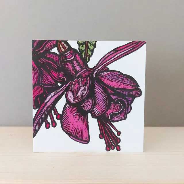 Fuchsia Blank Floral Greeting Card, Pack of 5